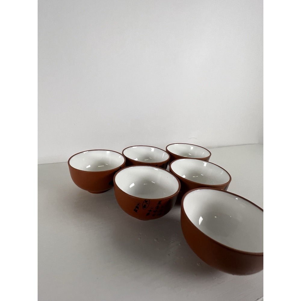 Tokoname Ware Sencha Tea Set | 6 Japanese Cups | White Interior‎ | 2"x1.5" - Picture 8 of 9